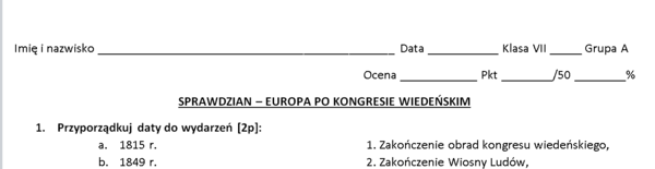 Sprawdzian - Europa po kongresie wiedeńskim