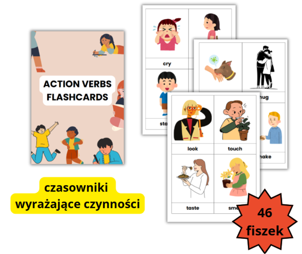 CZASOWNIKI PO ANGIELSKU, ACTION VERBS FLASHCARDS, FISZKI