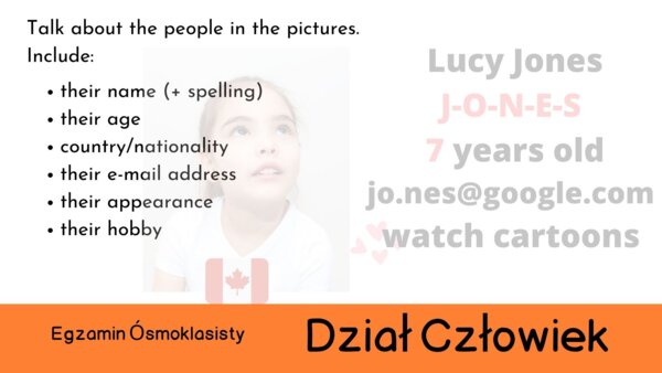 E8, dział człowiek, literowanie/ spelling, personal details