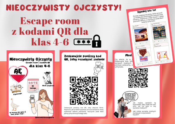 Polonistyczny escape room z kodami QR, lekcja na Międzynarodowy Dzień Języka Ojczystego.