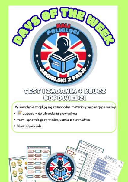 „Days of the Week" – Test i Zadania + klucz odpowiedzi.