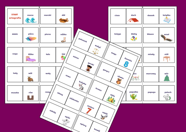 Ortograficzne DOMINO - wyrazy z wymiennym ó, h, ch, rz oraz ż - ORTOGRAFIA