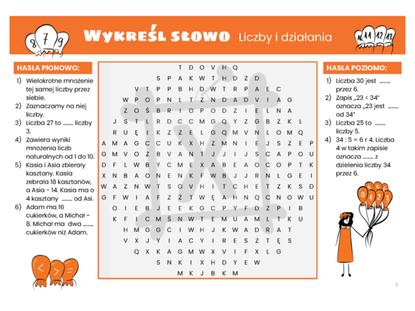 Matematyczna wykreślanka dla klasy czwartej. Liczby i działania.