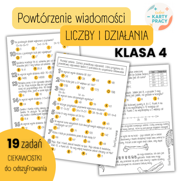 POWTÓRZENIE MATERIAŁU – Liczby i działania – KLASA 4