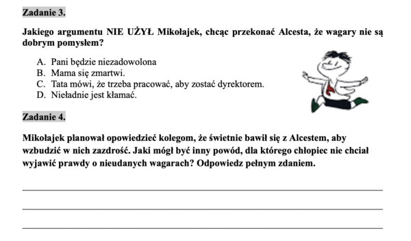 Mikołajek - czytanie ze zrozumieniem