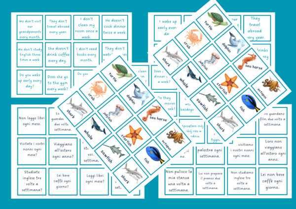 Present Simple /Sea Animals Translation Game – gra językowa (English–Italian)