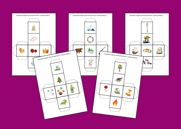 KOSTKA lekturowa - IKONKI - 5 wersji - lektury - powtórka - egzamin