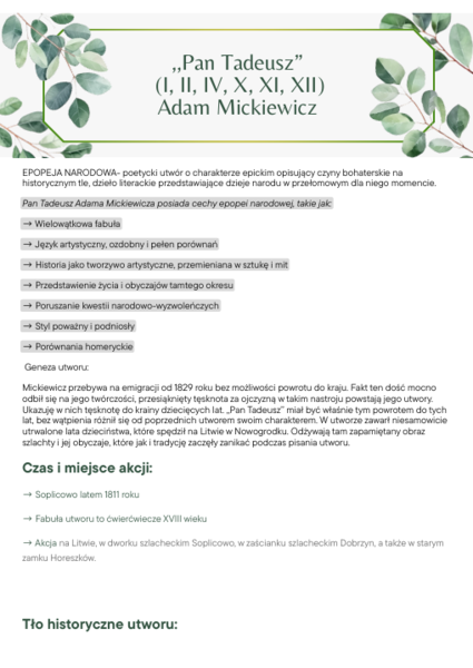 Pan Tadeusz- notatka