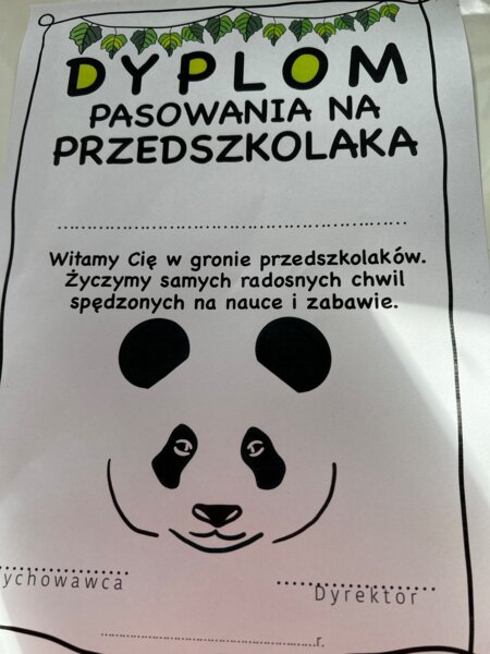 Dyplom pasowania na przedszkolaka - Panda