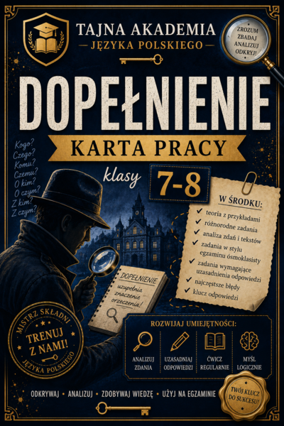 Dopełnienie – karta pracy | Klasy 7–8 | Tajna Akademia Języka Polskiego | Rodzaje dopełnienia | PDF