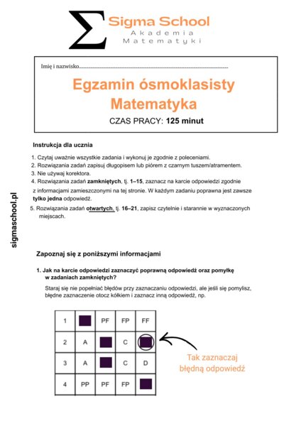 Próbny Arkusz Ósmoklasisty – Matematyka 2026 – Zgodny z CKE (+ Odpowiedzi)