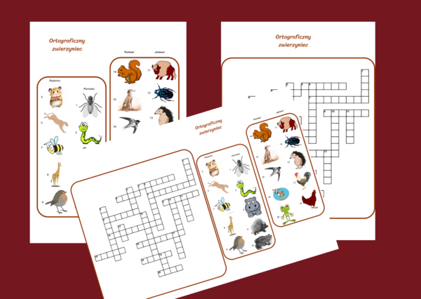 ORTOGRAFICZNY ZWIERZYNIEC - KRZYŻÓWKA obrazkowa – ortografia – ćwiczenia redakcyjne