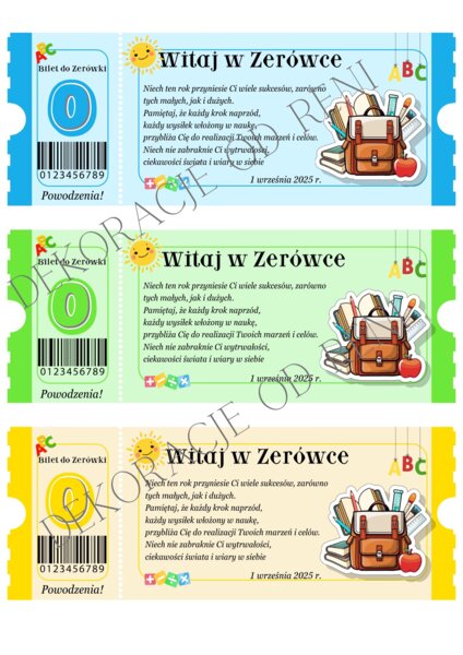 Powitalne Bilety do Zerówki