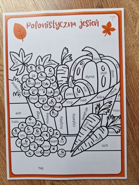 Kolorowanka - polonistyczna jesień, części mowy
