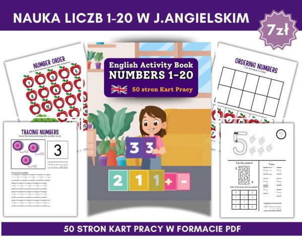 English Activity Book: Numbers 1-20 🍎🔢 50 stron PDF