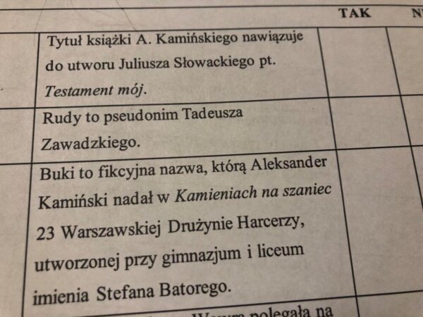 "Kamienie na szaniec" - Tak/Nie