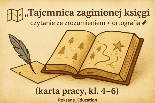 🗺️ „Tajemnica zaginionej księgi” – czytanie ze zrozumieniem + ortografia ✍️ (karta pracy, kl. 4–6)