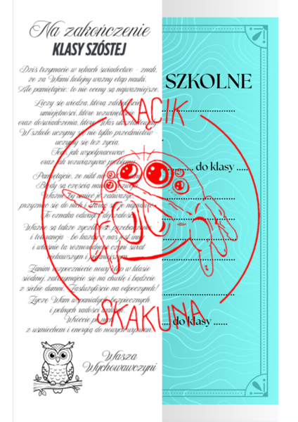 NAKŁADKA na świadectwo - KLASA 6 (PAKIET 2 WERSJI)