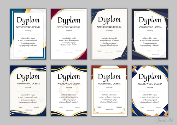 Dyplomy Wzorowego Ucznia - zestaw
