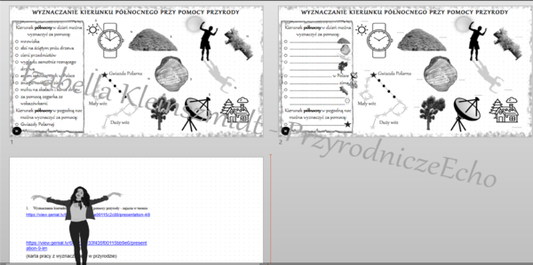 Kompletny zestaw na jedną lekcję „Wyznaczanie kierunku północnego przy pomocy przyrody - zajęcia w terenie” – sketchnotka + karty pracy w power point + gratisowy link do prezentacji multimedialnej niekomercyjnej + gratisowy link do lekcji multimedialnej 