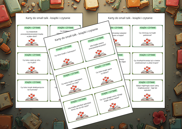 📚❤️ Karty Small Talk – KSIĄŻKI i CZYTANIE - 60 pytań - TUS - biblioteka - język polski - zajęcia z wychowawcą