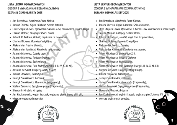 LISTA LEKTUR – EGZAMIN ÓSMOKLASISTY 2025 - KOTY