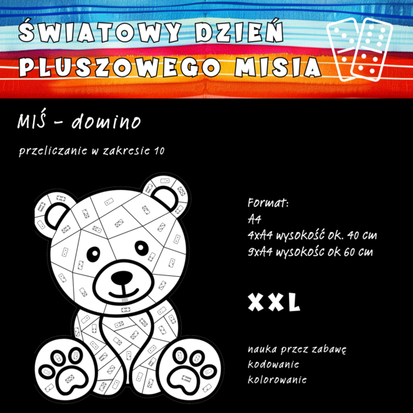 Miś - domino xxl - kolorowanka-kodowanka