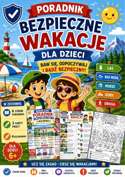 Bezpieczne Wakacje dla Dzieci – poradnik, karty pracy i kolorowanki PDF
