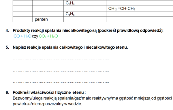 ALKENY karta pracy / kartkówka