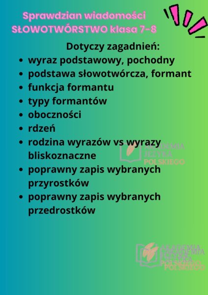 Słowotwórstwo sprawdzian