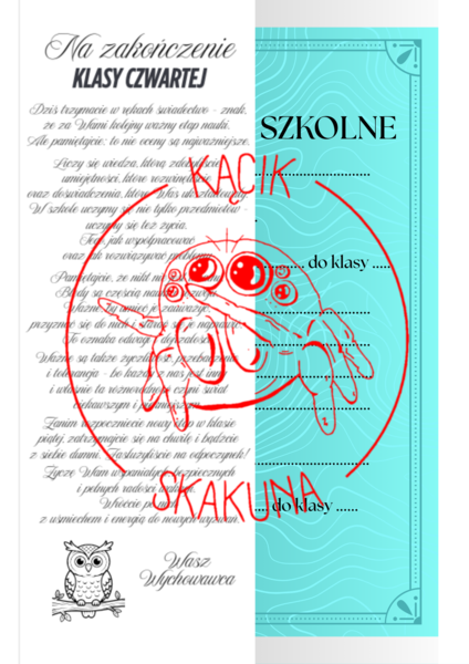 NAKŁADKA na świadectwo - KLASA 4 (PAKIET 2 WERSJI)