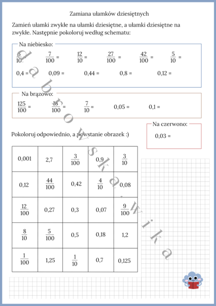 Zamiana ułamków dziesiętnych - kodowanka