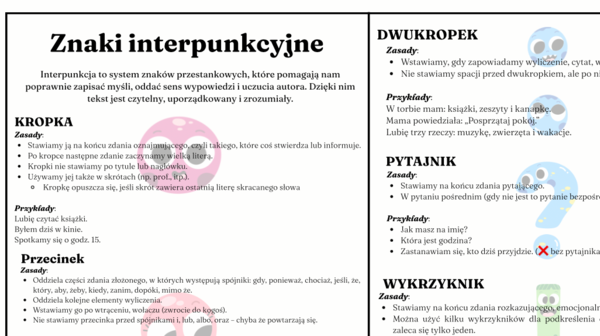 Znaki interpunkcyjne - notatka (podstawowe zasady interpunkcji)