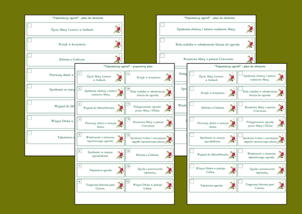 "TAJEMNICZY OGRÓD" – plan wydarzeń – fiszki – 3 wersje