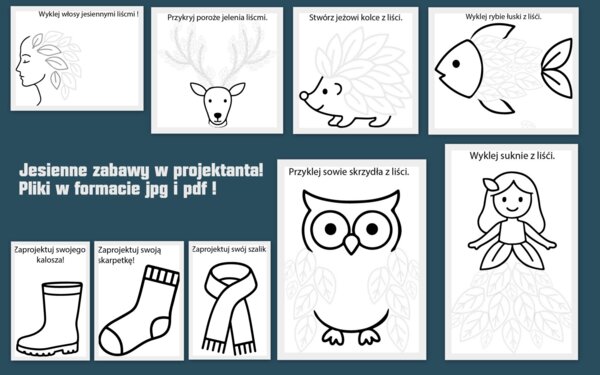Wyklej z liści i zaprojektuj! Jesienne prace plastyczne z liści i nie tylko! Pliki pdf i jpg!