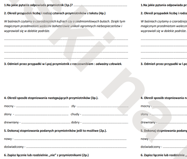 Kartkówka z przymiotnika