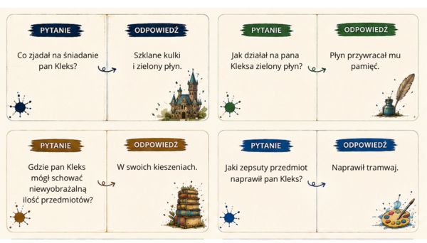 Akademia Pana Kleksa - fiszki edukacyjne z pytaniami i odpowiedziami