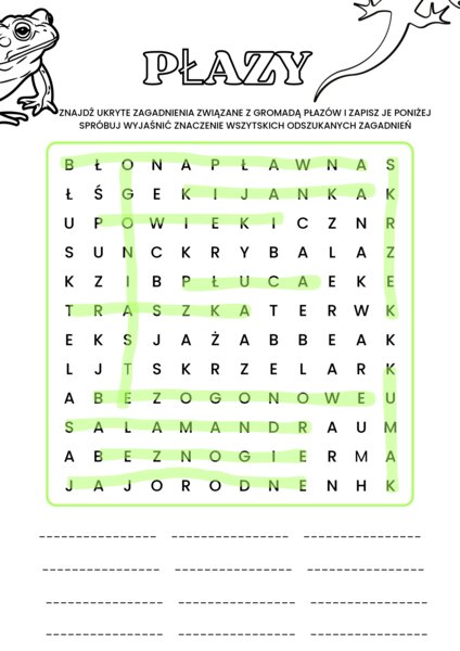 wykreślanka - cechy płazów