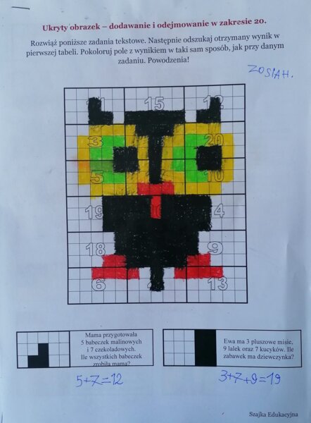 Ukryty obrazek - zadania tekstowe dla pierwszaków.