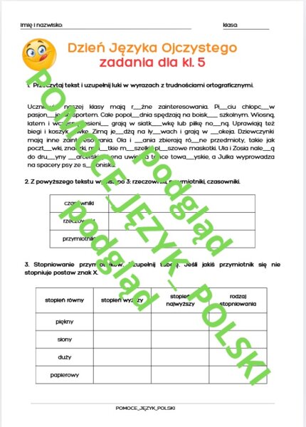 Dzień Języka Ojczystego - zadania dla kl. 5