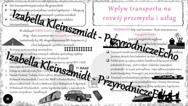 Sketchnotka - notatka " Wpływ transportu na rozwój przemysłu i usług" wykonana w power point do edycji. Geografia 7; „Usługi w Polsce”
