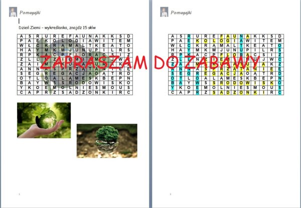 ???Światowy Dzień Ziemi 22.04, ekologia - wykreślanka