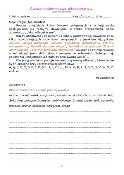 Ćwiczenia słownikowo-alfabetyczne
