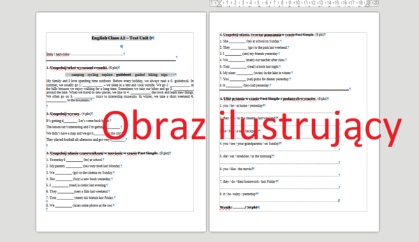 English class A2 unit 3 test (sprawdzian/praca klasowa) + klucz odpowiedzi