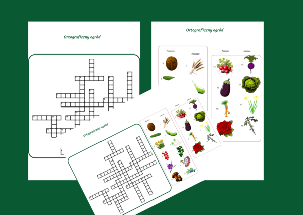 ORTOGRAFICZNY OGRÓD - KRZYŻÓWKA obrazkowa – ortografia – ćwiczenia redakcyjne