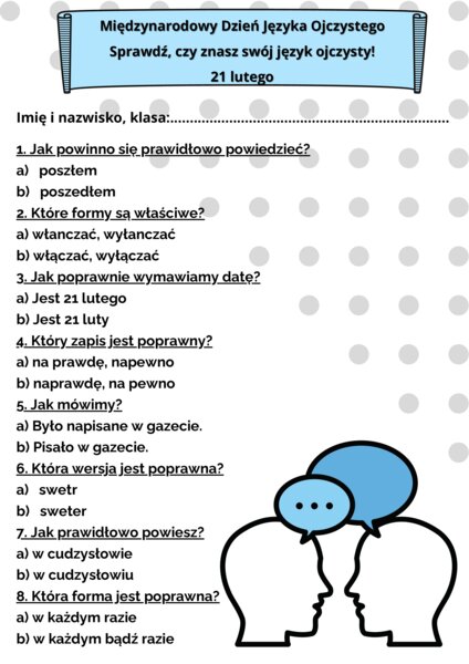 Międzynarodowy Dzień Języka Ojczystego- testy, zadania konkursowe