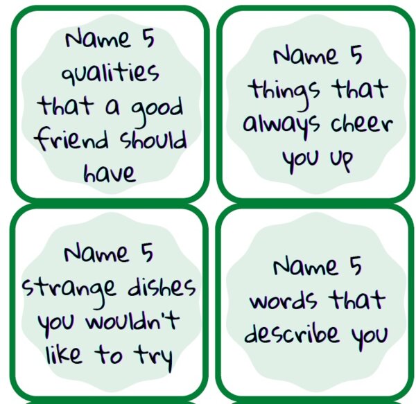 Angie's English Place - Name 5 - warm-up cards - online / offline