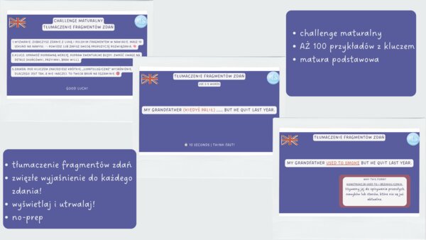 MATURA podstawowa  CHALLENGE nr 1: 100 x tłumaczenie fragmentów zdań + klucz + wyjaśnienie!