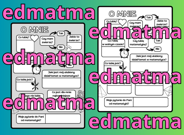 O mnie - karta pracy na pierwszą lekcję matematyki "Poznajmy się"