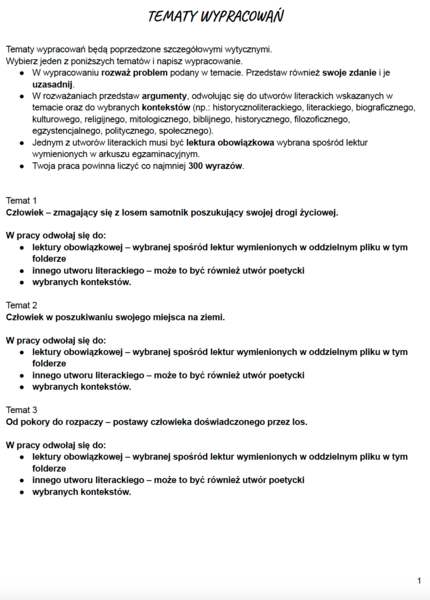 Zadania maturalne z j.polskiego - Tematy wypracowań